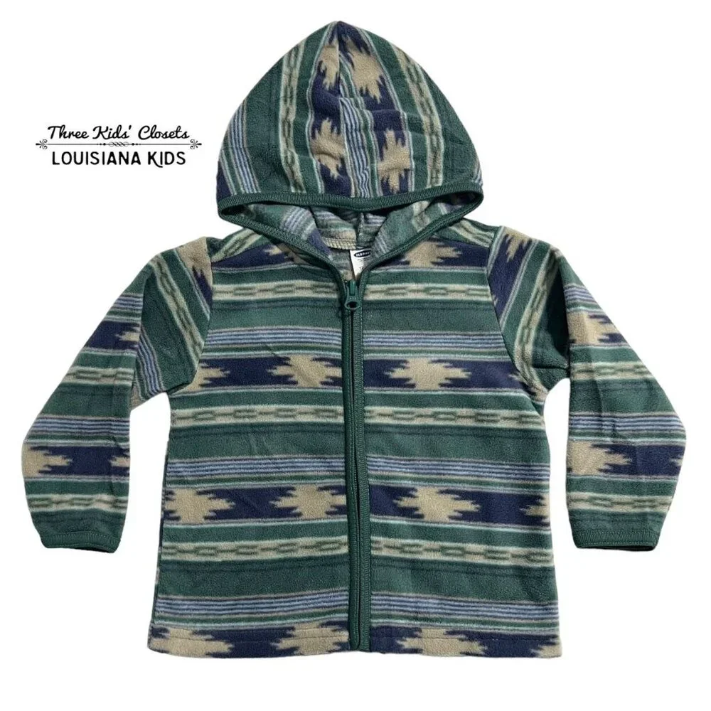 Old Navy 12-18m Green Aztec Print Fleece Hoodie